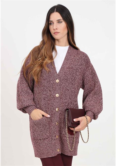 Cardigan bordeaux da donna in viscosa mouliné punto pannocchia ELISABETTA FRANCHI | MK85S46E2CO8